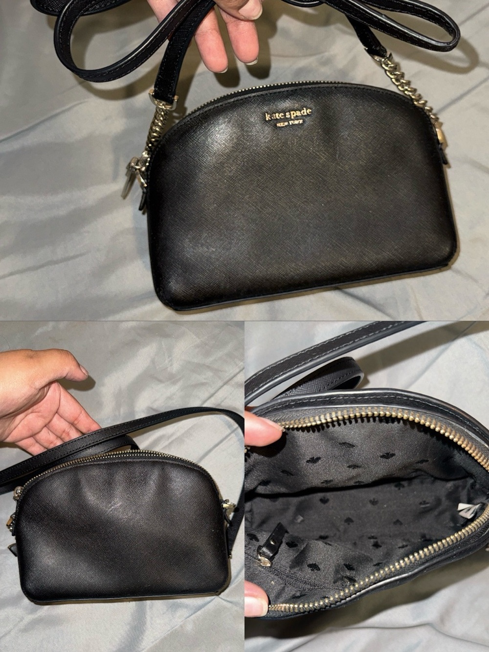 kate spade Black Leather Dome Crossbody with Gold Hardware